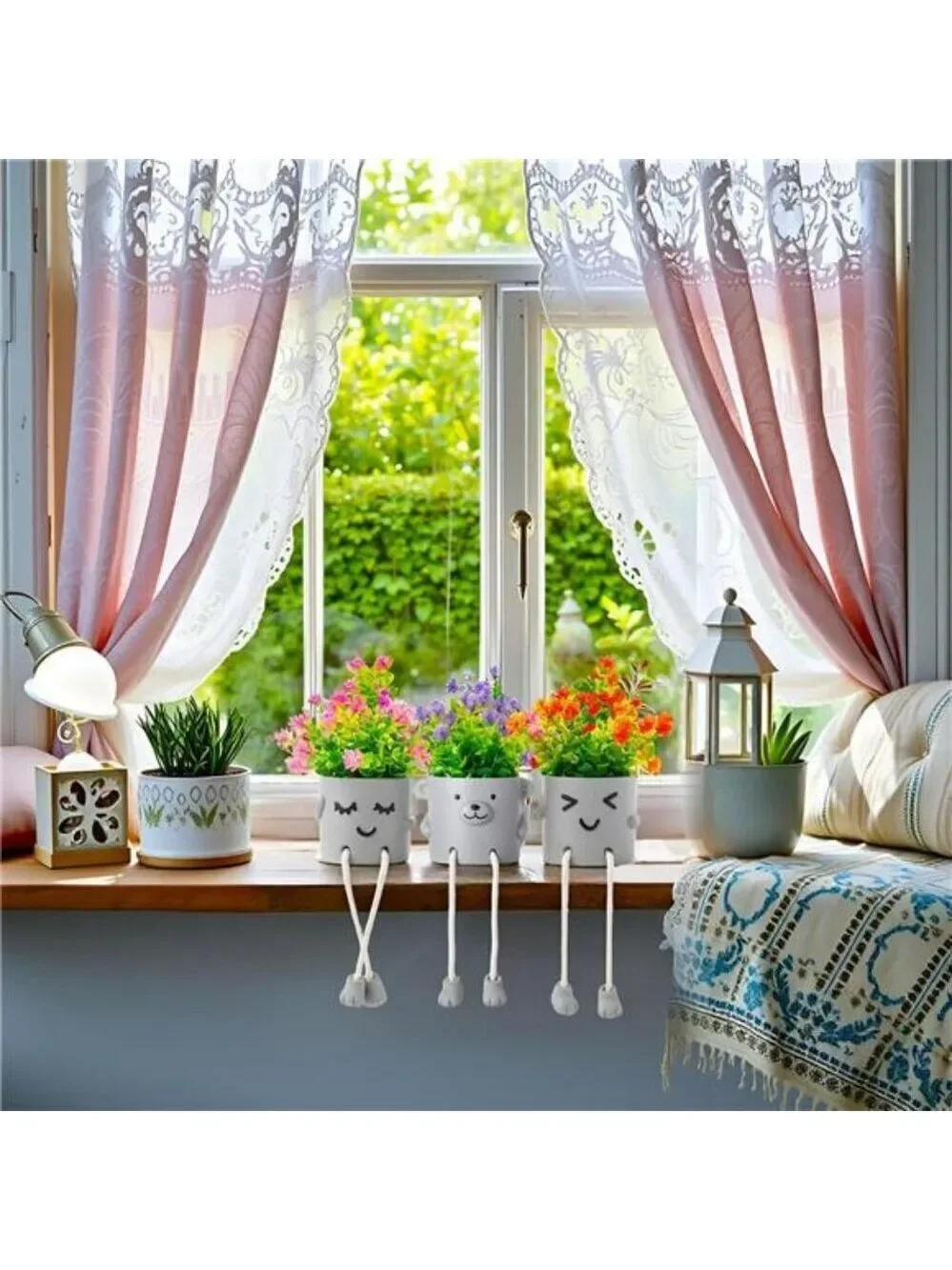 Set of 3 Fake Plants in Pots Artificial Flowers Small Potted Greenery Home Decor